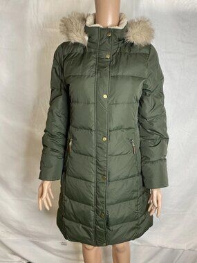 Ralph Lauren Womens Faux Fur Hooded Puffer Coat Size PS Loden Green